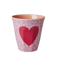 Pink Melamine Cup Heart & white flowers Two Tone Rice DK